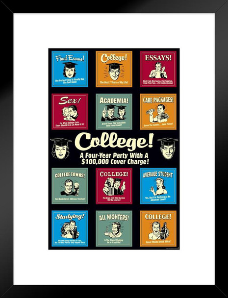 College Collage by RetroSpoofs Humor Matted Framed Art Print Wall Decor 20x26 inch