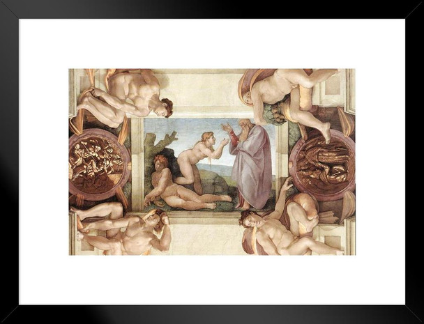 Michelangelo Creation Of Eve With Ignudi And Medallions Fine Art Matted Framed Wall Art Print 26x20