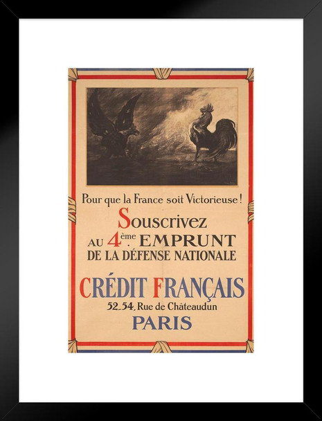 WPA War Propaganda For France To Be Victorious Subscribe 4th National Defense Loan Matted Framed Wall Art Print 20x26