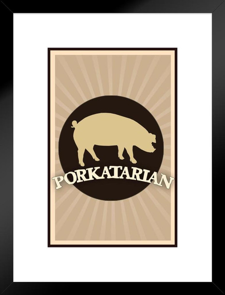 Porkatarian Barbecue BBQ Smoking Pig Hog Foody Cooking Brown Color Burst Matted Framed Art Print Wall Decor 20x26 inch