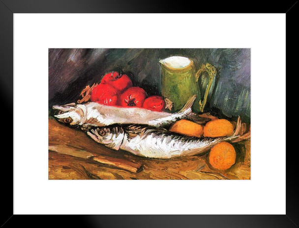 Vincent van Gogh Still Life with Mackerels Lemons and Tomatoes Matted Framed Wall Art Print 26x20