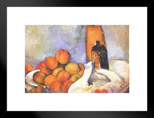 Cezanne Bottles and Apples Impressionist Posters Paul Cezanne Art Prints Nature Landscape Painting Fruit Wall Art French Artist Wall Decor Table Romantic Art Matted Framed Art Wall Decor 26x20