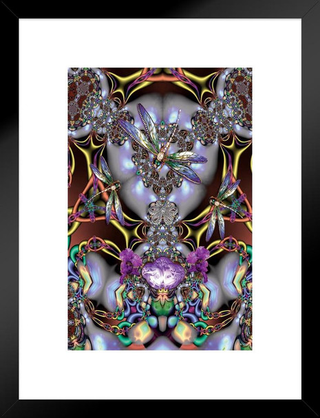 Dragonfly Fractal Matted Framed Art Print Wall Decor 20x26 inch