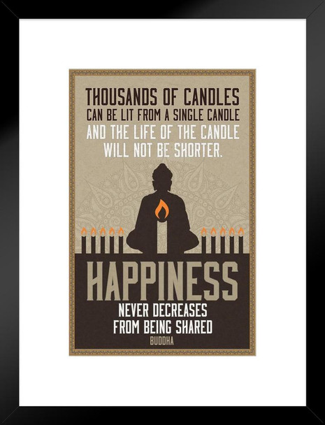 Thousands of Candles Happiness Buddha Famous Motivational Inspirational Quote Matted Framed Art Print Wall Decor 20x26 inch