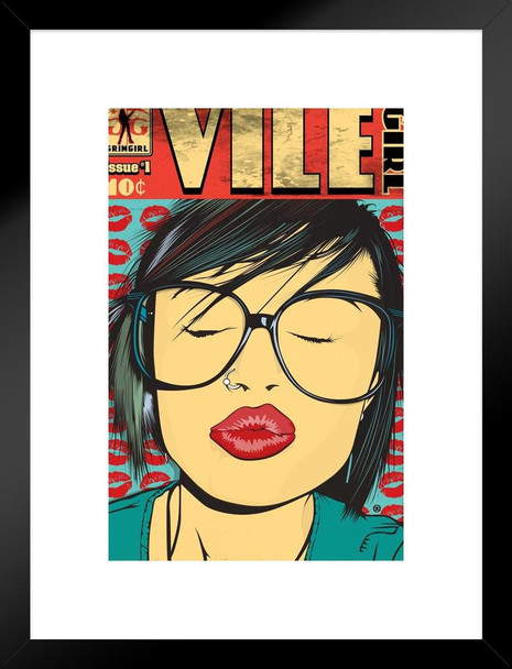 Vile Girl Kiss by Grim Graphix Retro Pin Up Matted Framed Art Print Wall Decor 20x26 inch