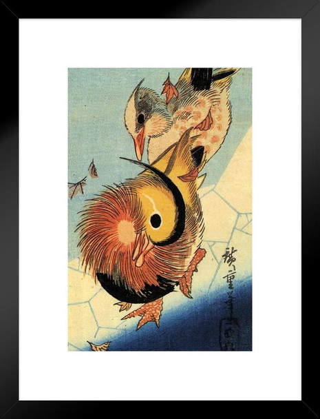 Utagawa Hiroshige Mandarin Duck On Frozen Pond Japanese Art Poster Traditional Japanese Wall Decor Hiroshige Woodblock Landscape Artwork Animal Nature Print Matted Framed Art Wall Decor 20x26