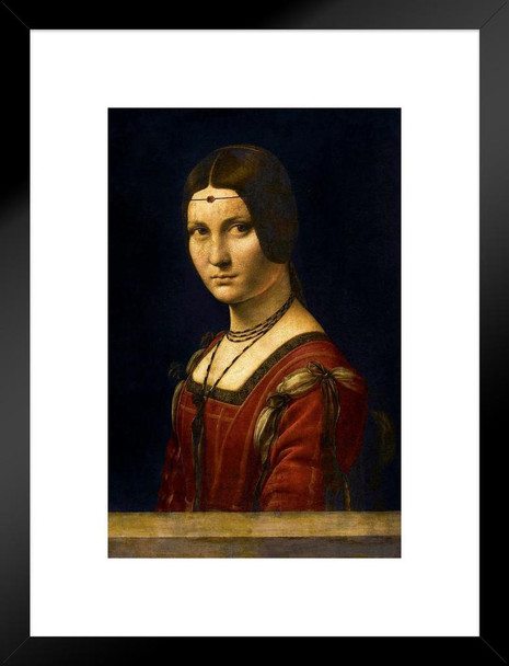 Leonardo da Vinci Portrait of a Woman Oil On Panel Painting Art Matted Framed Wall Art Print 20x26