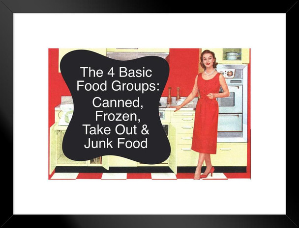 The 4 Basic Food Groups Canned Frozen Take Out & Junk Food Humor Matted Framed Art Print Wall Decor 26x20 inch