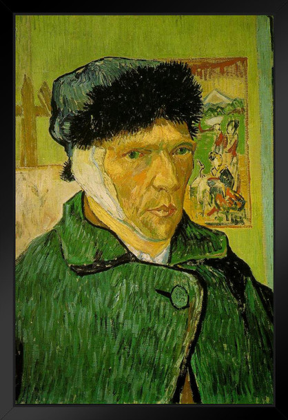 Vincent van Gogh Self Portrait Bandaged Ear Poster 1889 Face Self Picture Post Impressionist Painting Matted Framed Art Wall Decor 20x26