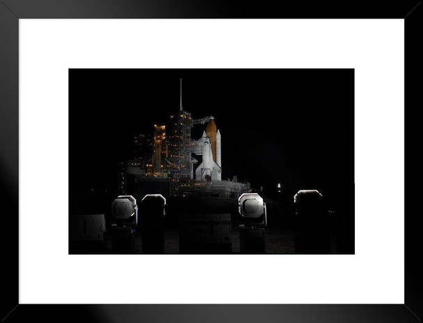 Space Shuttle Discovery Launch Pad Nighttime Orbiter Vehicle Spacecraft Photograph Matted Framed Wall Art Print 20x26