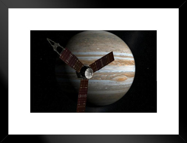 Satellite Orbiting Jupiters Moon Juno Outer Space Exploration Photograph Matted Framed Wall Art Print 20x26