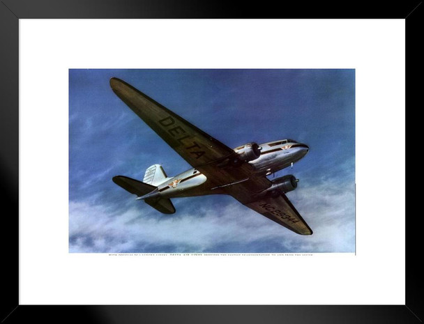 WPA War Propaganda Delta Air Lines Douglas DC3 Luxury Liners Fastest Transportation Matted Framed Wall Art Print 20x26