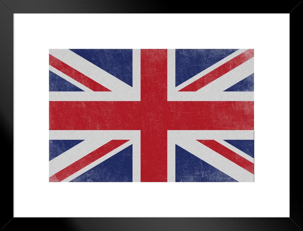 Flags Union Jack British Union Flag Royal Union United Kingdom Distressed Textured Matted Framed Art Print Wall Decor 26x20 inch