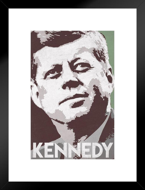 President John F Kennedy Pop Art Portrait Democrat Politics Politician POTUS Green Matted Framed Art Print Wall Decor 20x26 inch