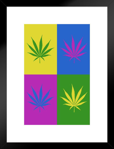 Marijuana Weed Pot Cannabis Joint Blunt Bong Leaves Pop Art Bright Room Dope Gifts Guys Propaganda Smoking Stoner Reefer Stoned Sign Buds Pothead Dorm Walls Matted Framed Art Wall Decor 20x26