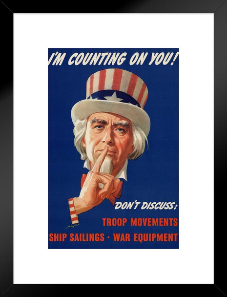 WPA War Propaganda Uncle Sam Im Counting On You Matted Framed Wall Art Print 20x26