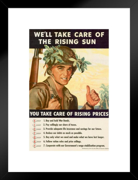 WPA War Propaganda Well Take Care Of The Rising Sun VICTORY Matted Framed Wall Art Print 20x26