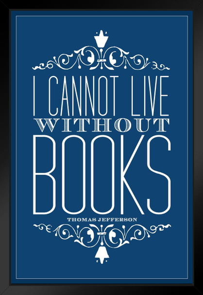 Thomas Jefferson I Cannot Live Without Books Blue Matted Framed Art Print Wall Decor 20x26 inch