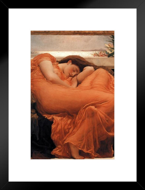 Sir Frederic Leighton Flaming June 1895 Oil Painting Woman Sleeping Oleander Branch Matted Framed Wall Art Print 20x26