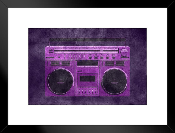 Pop Art Boombox Textured Purple Matted Framed Art Print Wall Decor 20x26 inch