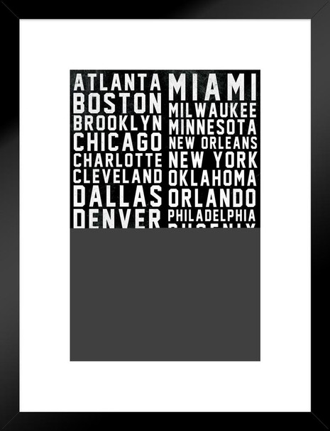 Sports Team Cities White Text Matted Framed Art Print Wall Decor 20x26 inch