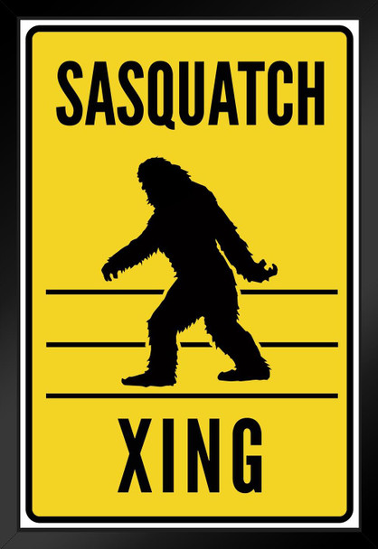 Warning Sign Sasquatch Crossing Matted Framed Art Print Wall Decor 20x26 inch