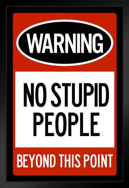 Warning No Stupid People Beyond This Point Matted Framed Art Print Wall Decor 20x26 inch