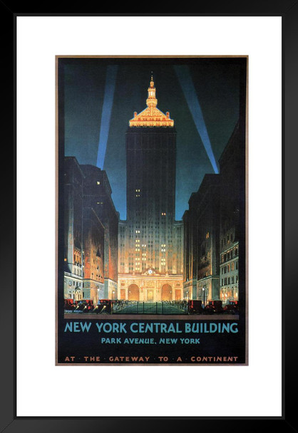 New York Central Building Vintage Travel Matted Framed Art Print Wall Decor 20x26 inch