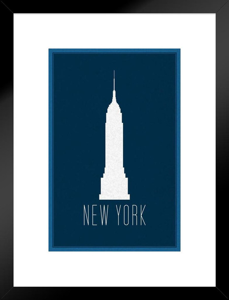 Cities New York City Empire State Building Blue Matted Framed Art Print Wall Decor 20x26 inch