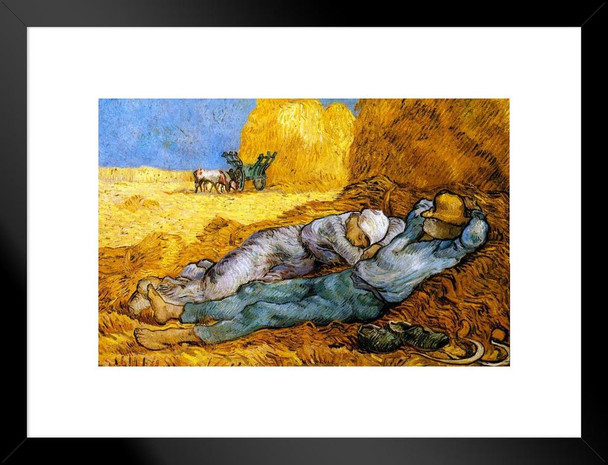 Vincent Van Gogh The Siesta or Noon Rest from Work Van Gogh Wall Art Impressionist Painting Style Nature Spring Flower Landscape Field Romantic Artwork Matted Framed Art Wall Decor 26x20