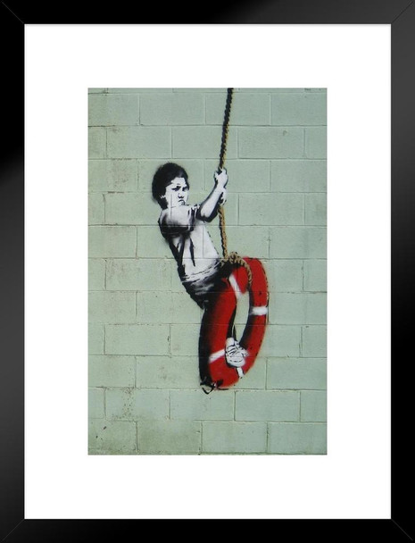 Banksy Boy On Life Preserver Swing Banksy Canvas Print Bansky Modern Art Grafitti Canvas Wall Art Street Art Prints Graffiti Art Wall Art Canvas Retro Pop Art Matted Framed Art Wall Decor 20x26