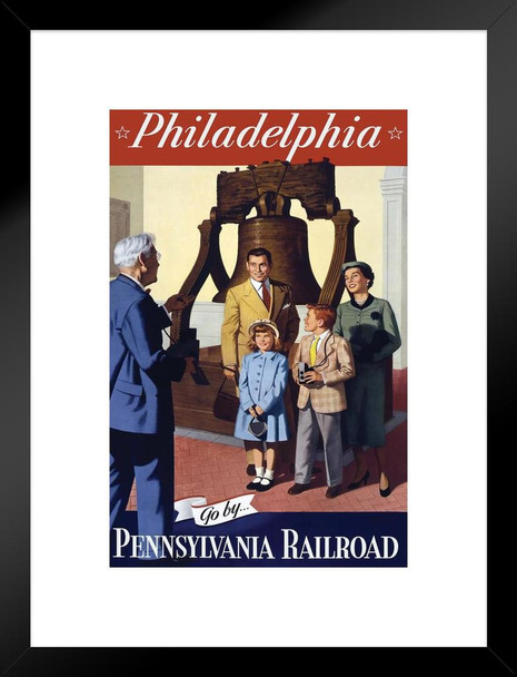 Philadelphia By Pennsylvania Railroad Vintage Travel Matted Framed Art Print Wall Decor 20x26 inch