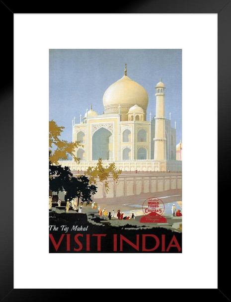 Visit India The Taj Mahal Vintage Travel Matted Framed Art Print Wall Decor 20x26 inch
