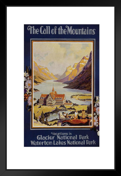 Glacier National Park Vintage Illustration Travel Art Deco Vintage French Wall Art Nouveau 1920 French Advertising Vintage Poster Prints Art Nouveau Decor Matted Framed Art Wall Decor 20x26