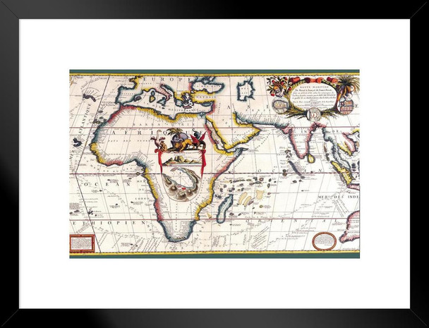 Map of Asia and Africa Antique Vintage Style Travel World Map with Cities in Detail Map Posters for Wall Map Art Wall Decor Geographical Illustration Travel Matted Framed Art Wall Decor 20x26