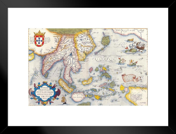 Portuguese South East Asia 16th Century Antique Vintage Style Map Matted Framed Art Print Wall Decor 20x26 inch