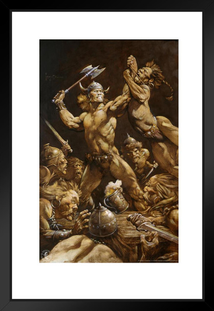 Viking Warriors Beer Advertisement by Frank Frazetta Matted Framed Art Print Wall Decor 20x26 inch