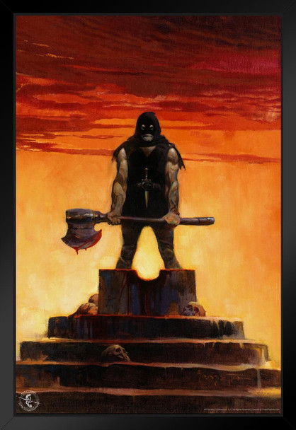 The Executioner by Frank Frazetta Wall Art Gothic Fantasy Decor Frank Frazetta Artwork Scary Art Prints Horror Battle Posters Frazetta Illustration Death War Matted Framed Art Wall Decor 20x26