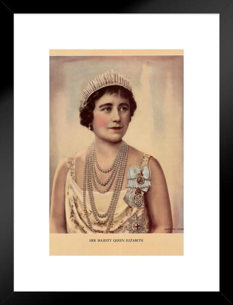 Her Majesty Queen Elizabeth Of Great Britain Wife Of King George VI Queen Mum Vintage Portrait Wearing Crown UK United Kingdom Matted Framed Art Wall Decor 20x26