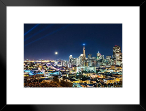 Super Moon over San Francisco California Photo Matted Framed Art Print Wall Decor 26x20 inch