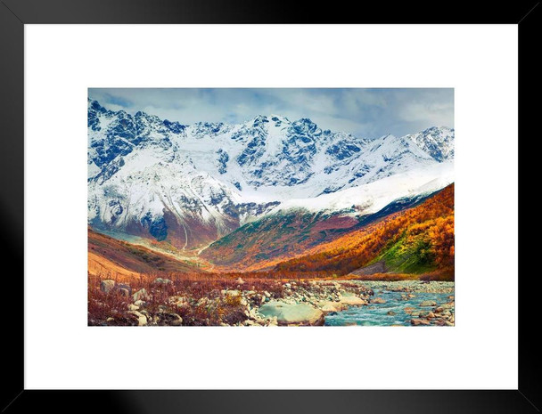 Shkhara Peak Caucasus Mountains Svaneti Region Georgia Photo Matted Framed Art Print Wall Decor 26x20 inch