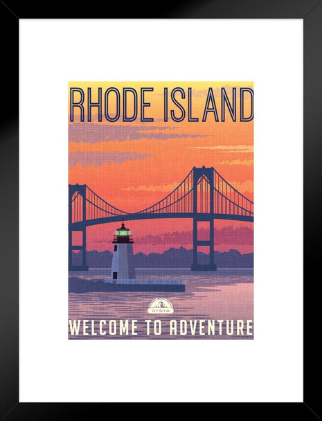Rhode Island Welcome To Adventure Retro Travel Art Matted Framed Art Print Wall Decor 20x26 inch