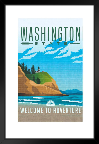 Washington State Welcome To Adventure Retro Travel Art Matted Framed Art Print Wall Decor 20x26 inch