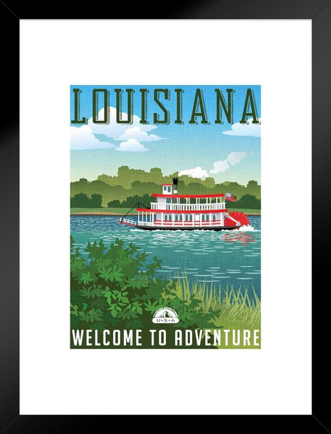 Louisiana Welcome To Adventure Retro Travel Art Matted Framed Art Print Wall Decor 20x26 inch