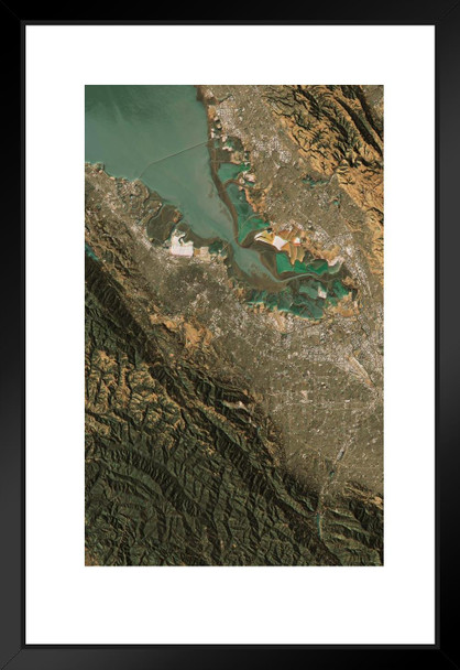 Silicon Valley Satellite View Topographic Map Landscape Photo Matted Framed Art Print Wall Decor 20x26 inch