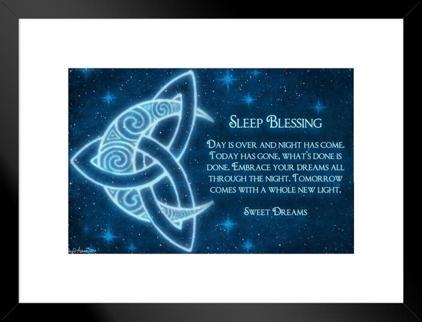 Celtic Moon Sleep Blessing by Brigid Ashwood Fantasy Art Wall Decor Tarot Illustration Celtic Ornate Wall Art Flower Knot Pattern Spiritual Art Print Decorative Matted Framed Art Wall Decor 20x26