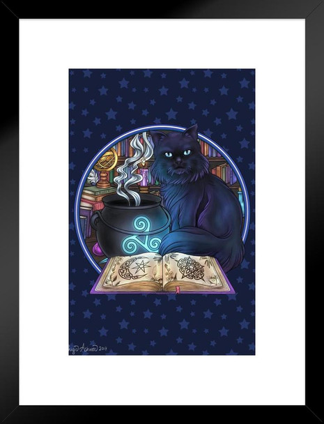 Black Cat Magic by Brigid Ashwood Fantasy Cat Poster Funny Wall Posters Kitten Posters for Wall Funny Cat Poster Inspirational Cat Poster Dark Magic Matted Framed Art Wall Decor 20x26