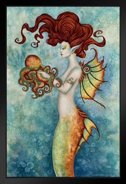 Mermaid and Octopus by Amy Brown Matted Framed Art Wall Decor 20x26