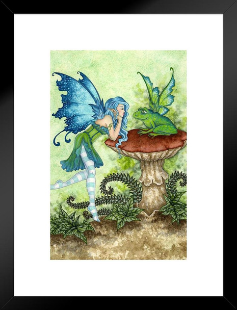 Frog Gossip Woodland Fairy by Amy Brown Fantasy Poster Toadstool Mushroom Nature Magical Matted Framed Art Wall Decor 20x26