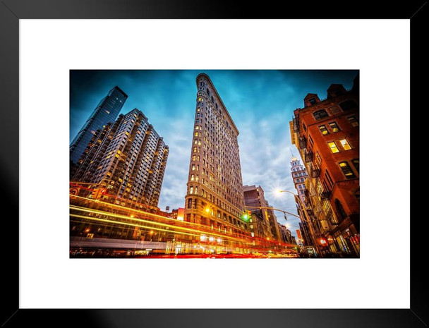 New York State of Mind Flatiron Building at Dusk Photo Matted Framed Art Print Wall Decor 26x20 inch